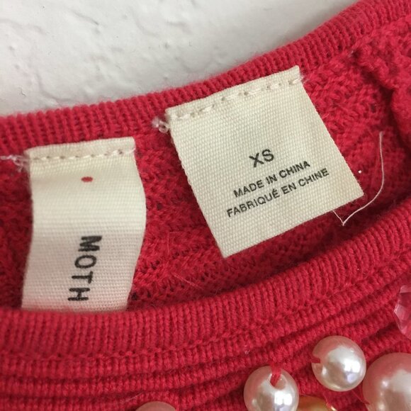 Anthropologie Moth Brienne Pearl Sweater Cap Sleeves Size XS-M Pink/Red - Picture 8 of 15